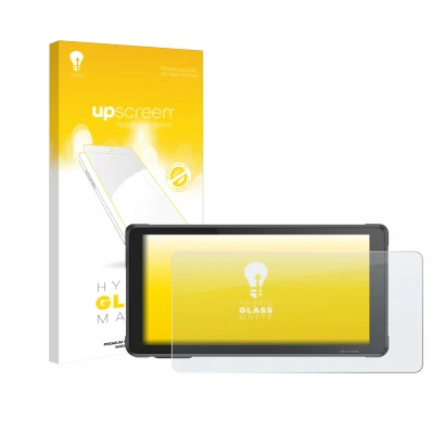 Parte frontal de un envase de producto con el logotipo de la marca upscreen. Al lado se muestra el dispositivo Interphone Ride