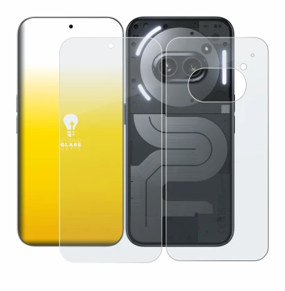 Imagen del dispositivo Nothing Phone (2a) Plus (Frontal+Trasero) con una amplia variedad de protectores de pantalla.
