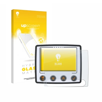 Parte frontal de un envase de producto con el logotipo de la marca upscreen. Al lado se muestra el dispositivo Skytraxx 5 Mini