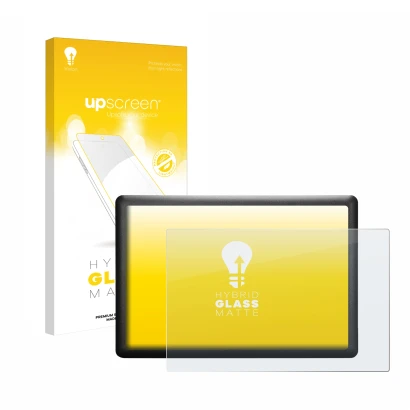 Parte frontal de un envase de producto con el logotipo de la marca upscreen. Al lado se muestra el dispositivo Wacom One S CTL