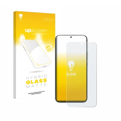 Parte frontal de un envase de producto con el logotipo de la marca upscreen. Al lado se muestra el dispositivo Huawei Nova 13 