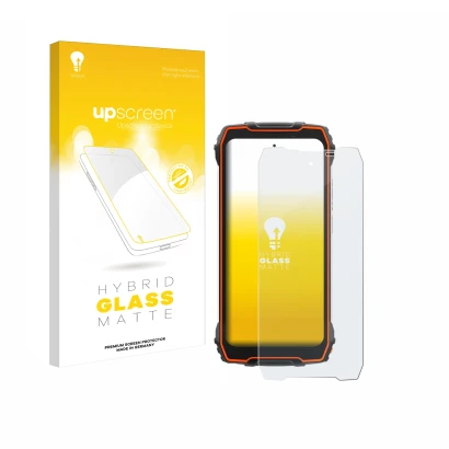 Parte frontal de un envase de producto con el logotipo de la marca upscreen. Al lado se muestra el dispositivo Blackview Oscal