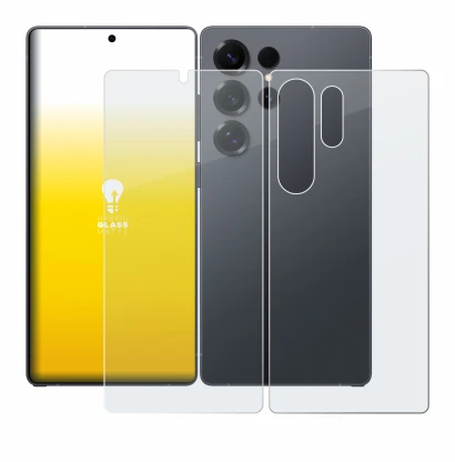 Imagen del dispositivo Samsung Galaxy S25 Ultra (Frontal+Trasero) con una amplia variedad de protectores de pantalla.