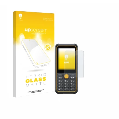 Parte frontal de un envase de producto con el logotipo de la marca upscreen. Al lado se muestra el dispositivo Ulefone Armor M