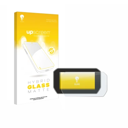 Parte frontal de un envase de producto con el logotipo de la marca upscreen. Al lado se muestra el dispositivo Ducati V4S 2021