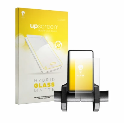 Parte frontal de un envase de producto con el logotipo de la marca upscreen. Al lado se muestra el dispositivo Joyor S5 V2 con