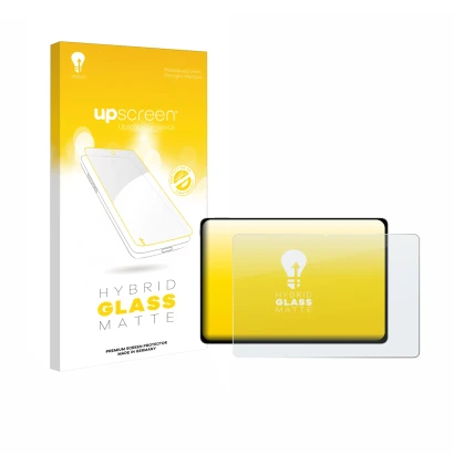 Parte frontal de un envase de producto con el logotipo de la marca upscreen. Al lado se muestra el dispositivo Honor Magicpad 