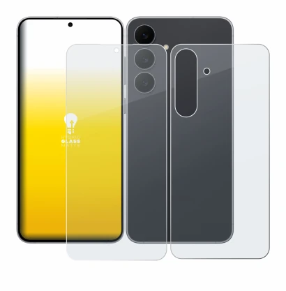 Imagen del dispositivo Samsung Galaxy S25 FE (Frontal+Trasero) con una amplia variedad de protectores de pantalla.