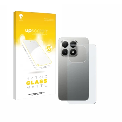 Parte frontal de un envase de producto con el logotipo de la marca upscreen. Al lado se muestra el dispositivo Xiaomi 15T (Tra