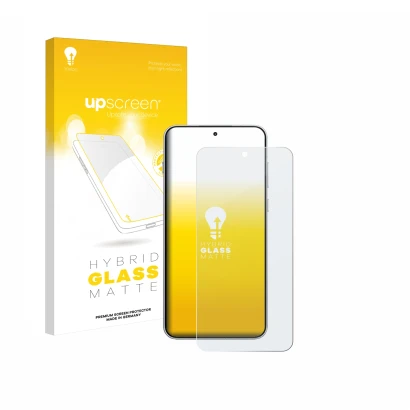 Parte frontal de un envase de producto con el logotipo de la marca upscreen. Al lado se muestra el dispositivo OnePlus 15R con