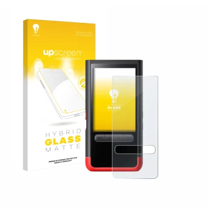 Parte frontal de un envase de producto con el logotipo de la marca upscreen. Al lado se muestra el dispositivo ThermoMaven P2 