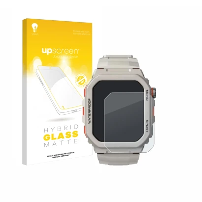 Parte frontal de un envase de producto con el logotipo de la marca upscreen. Al lado se muestra el dispositivo Rogbid Tank G2 