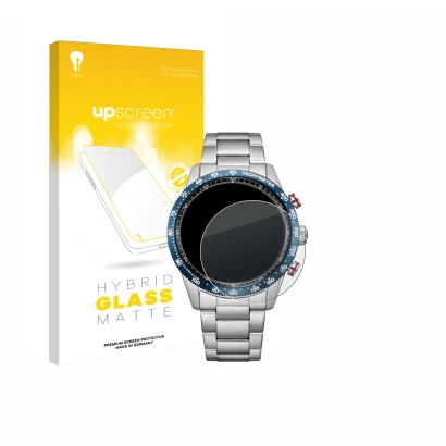 Parte frontal de un envase de producto con el logotipo de la marca upscreen. Al lado se muestra el dispositivo Citizen CA4716-