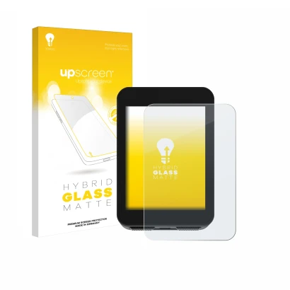 Parte frontal de un envase de producto con el logotipo de la marca upscreen. Al lado se muestra el dispositivo Bikevee BKV310A