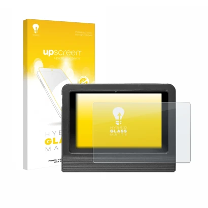 Parte frontal de un envase de producto con el logotipo de la marca upscreen. Al lado se muestra el dispositivo Launch X-431 V 