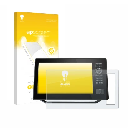 Parte frontal de un envase de producto con el logotipo de la marca upscreen. Al lado se muestra el dispositivo Humminbird Xplo