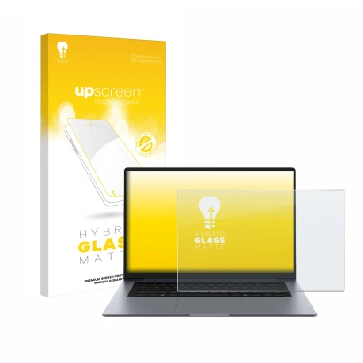 Parte frontal de un envase de producto con el logotipo de la marca upscreen. Al lado se muestra el dispositivo Samsung Galaxy 