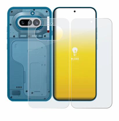 Imagen del dispositivo Nothing Phone (4a) (Frontal+Trasero) con una amplia variedad de protectores de pantalla.