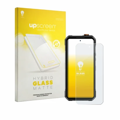 Parte frontal de un envase de producto con el logotipo de la marca upscreen. Al lado se muestra el dispositivo Oukitel WP61 Pl