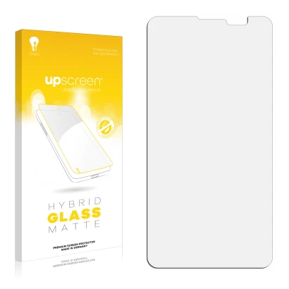 Parte frontal de un envase de producto con el logotipo de la marca upscreen. Al lado está el protector de pantalla correspondi