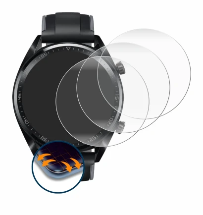 Imagen del dispositivo Huawei Watch GT (46 mm) 2018 con una amplia variedad de protectores de pantalla.