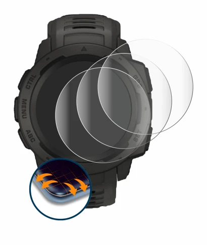 Imagen del dispositivo Garmin Instinct con una amplia variedad de protectores de pantalla.