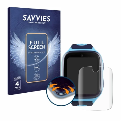 Parte frontal de un envase de producto con el logotipo de la marca Savvies. Al lado se muestra el dispositivo Xplora X4 con su