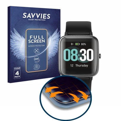Parte frontal de un envase de producto con el logotipo de la marca Savvies. Al lado se muestra el dispositivo Hafury ID205L co