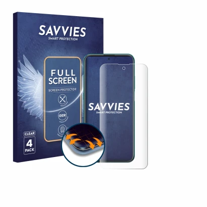 Parte frontal de un envase de producto con el logotipo de la marca Savvies. Al lado se muestra el dispositivo Nokia X20 con su