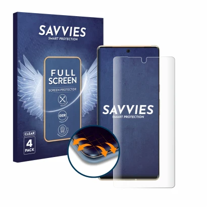 Parte frontal de un envase de producto con el logotipo de la marca Savvies. Al lado se muestra el dispositivo Google Pixel 6 P