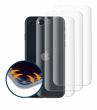Imagen del dispositivo Apple iPhone SE 3 2022 (Trasero) con una amplia variedad de protectores de pantalla.