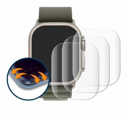 Imagen del dispositivo Apple Watch Ultra (49 mm) con una amplia variedad de protectores de pantalla.