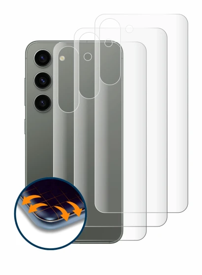 Imagen del dispositivo Samsung Galaxy S23 (Trasero) con una amplia variedad de protectores de pantalla.