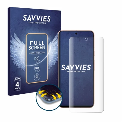 Parte frontal de un envase de producto con el logotipo de la marca Savvies. Al lado se muestra el dispositivo Google Pixel 8 c