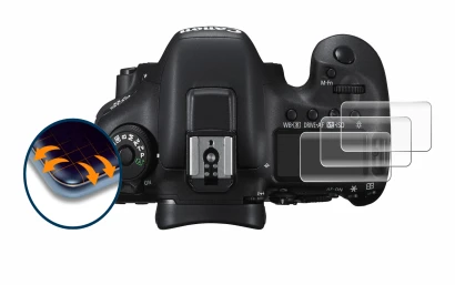 Imagen del dispositivo Canon EOS 7D Mark II (pantalla de hombro) con una amplia variedad de protectores de pantalla.
