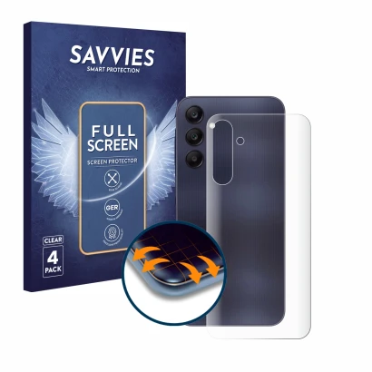 Parte frontal de un envase de producto con el logotipo de la marca Savvies. Al lado se muestra el dispositivo Samsung Galaxy A