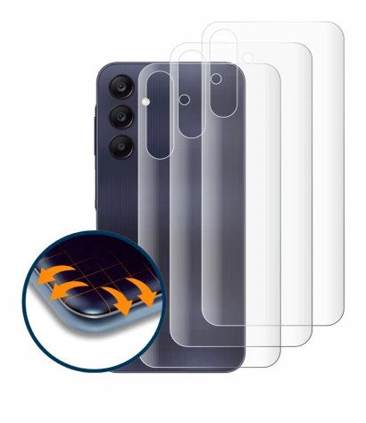 Imagen del dispositivo Samsung Galaxy A25 5G (Trasero) con una amplia variedad de protectores de pantalla.