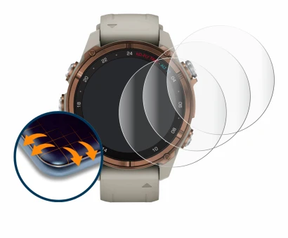 Imagen del dispositivo Garmin Descent Mk3 (43 mm) con una amplia variedad de protectores de pantalla.