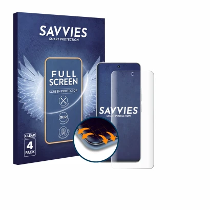 Parte frontal de un envase de producto con el logotipo de la marca Savvies. Al lado se muestra el dispositivo Honor 200 con su