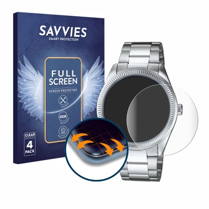 Parte frontal de un envase de producto con el logotipo de la marca Savvies. Al lado se muestra el dispositivo Casio MTP-1302PD
