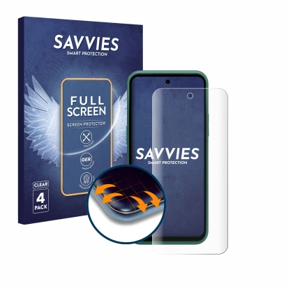 Parte frontal de un envase de producto con el logotipo de la marca Savvies. Al lado se muestra el dispositivo Nokia XR21 Limit
