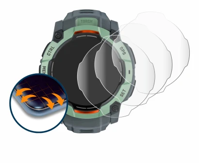 Imagen del dispositivo Garmin Instinct 3 AMOLED (45 mm) con una amplia variedad de protectores de pantalla.