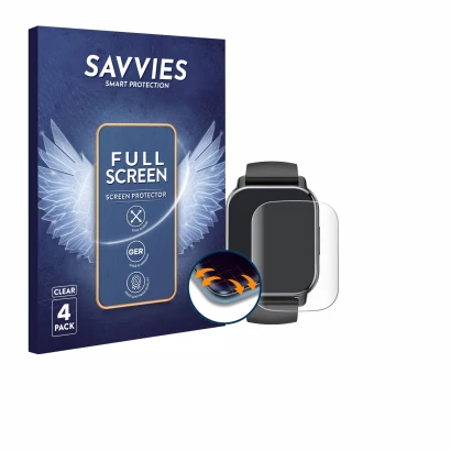 Parte frontal de un envase de producto con el logotipo de la marca Savvies. Al lado se muestra el dispositivo Poounur T80 1.95