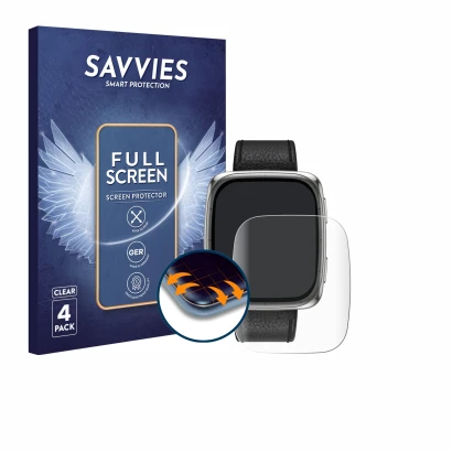 Parte frontal de un envase de producto con el logotipo de la marca Savvies. Al lado se muestra el dispositivo Amazfit Active 2