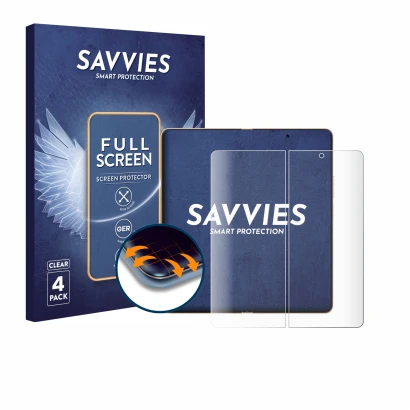 Parte frontal de un envase de producto con el logotipo de la marca Savvies. Al lado se muestra el dispositivo Honor Magic V6 (