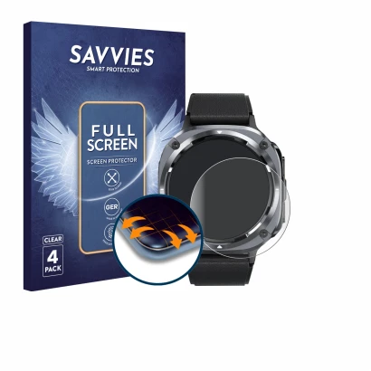 Parte frontal de un envase de producto con el logotipo de la marca Savvies. Al lado se muestra el dispositivo TIMU S90+ 1.48" 