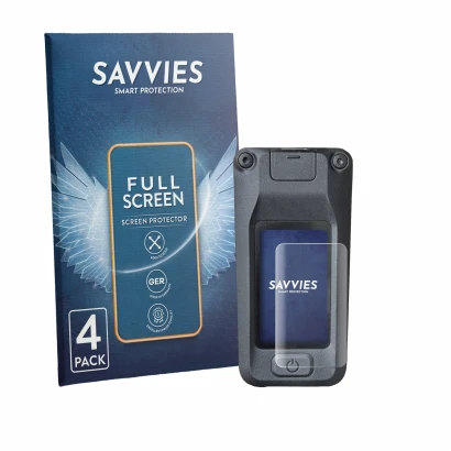 Parte frontal de un envase de producto con el logotipo de la marca Savvies. Al lado se muestra el dispositivo Amflow DJI Avino
