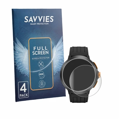 Parte frontal de un envase de producto con el logotipo de la marca Savvies. Al lado se muestra el dispositivo Cubot BeatBox co