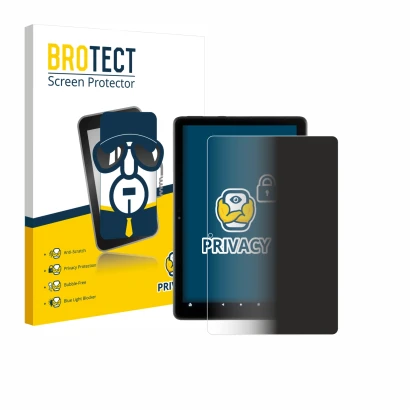 Parte frontal de un envase de producto con el logotipo de la marca BROTECT. Al lado se muestra el dispositivo Amazon Fire HD 1