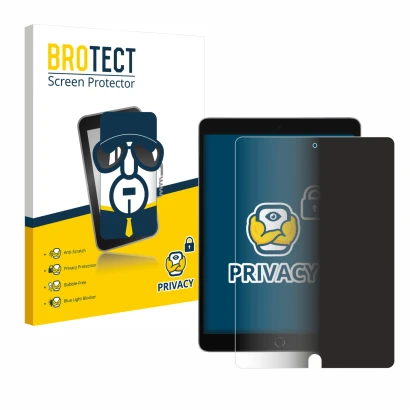Parte frontal de un envase de producto con el logotipo de la marca BROTECT. Al lado se muestra el dispositivo Apple iPad 10.2"